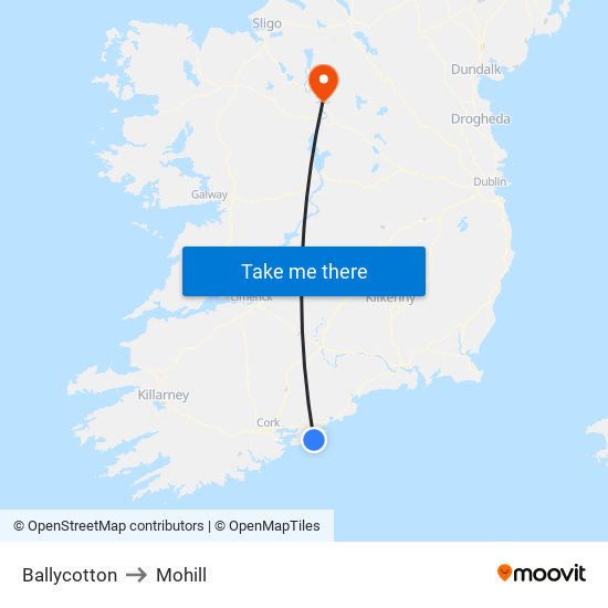 Ballycotton to Mohill map