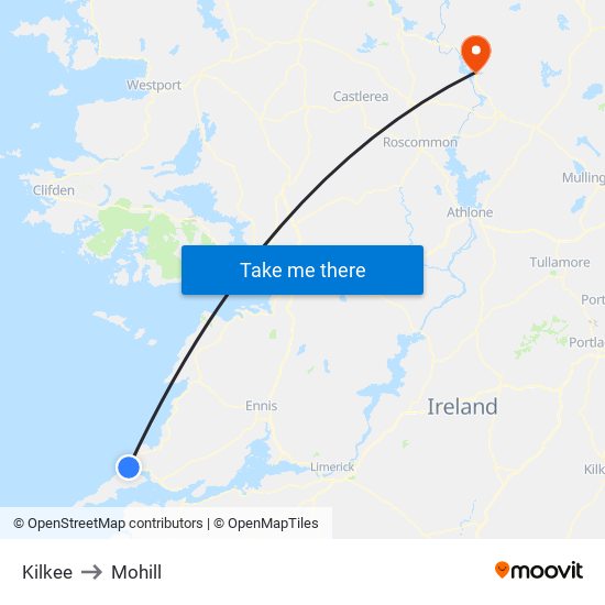 Kilkee to Mohill map