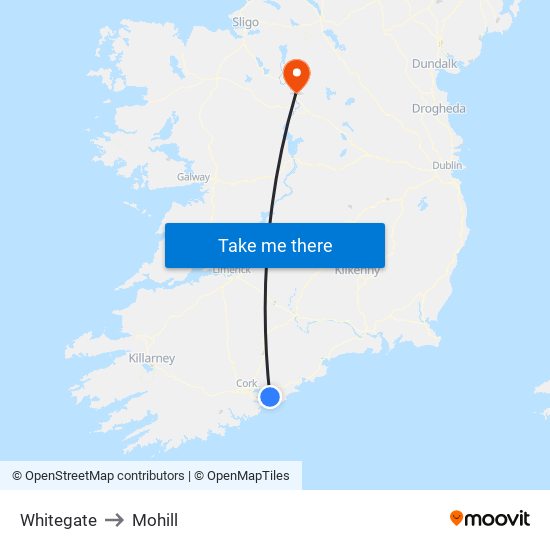 Whitegate to Mohill map