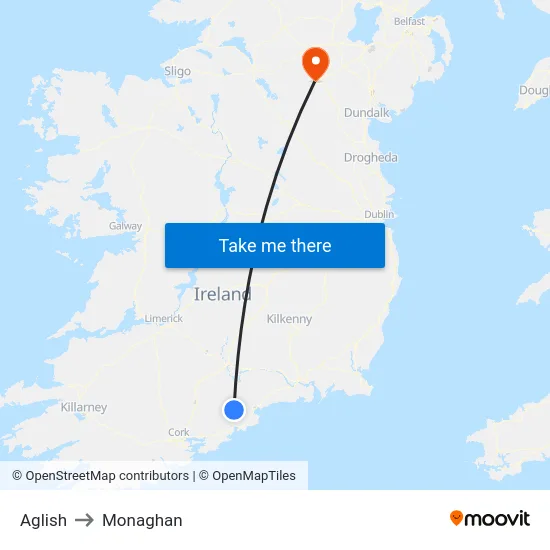 Aglish to Monaghan map