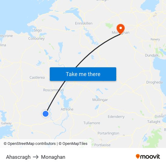 Ahascragh to Monaghan map