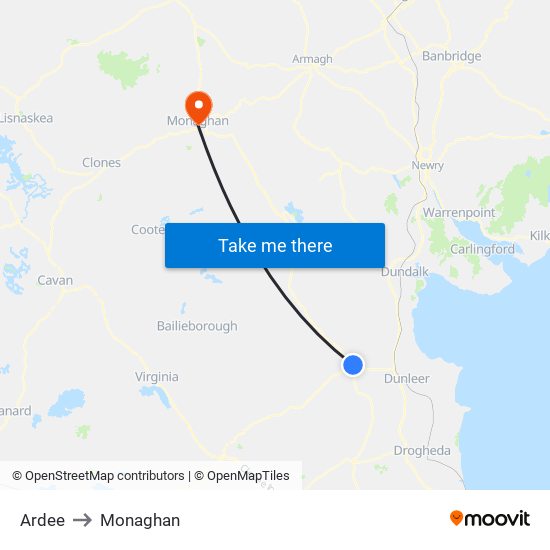 Ardee to Monaghan map