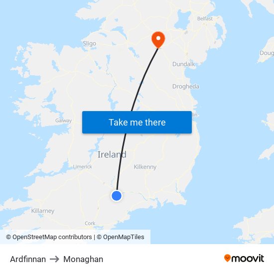Ardfinnan to Monaghan map