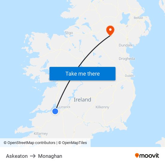 Askeaton to Monaghan map