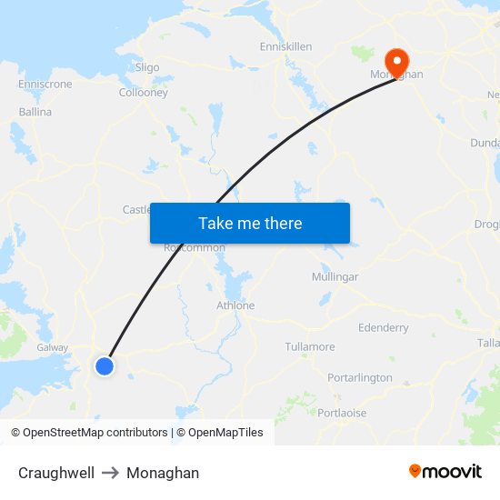 Craughwell to Monaghan map