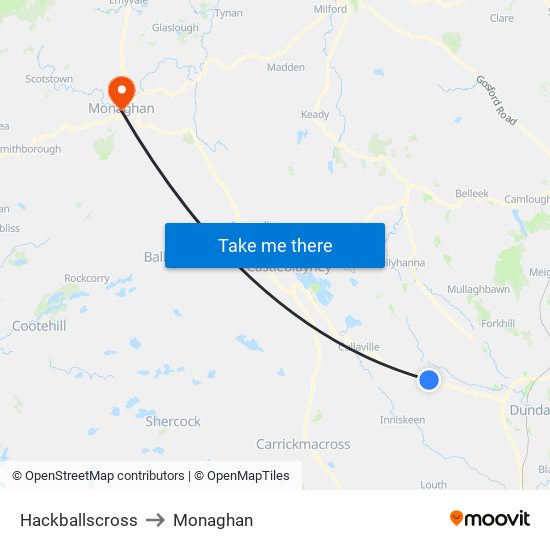 Hackballscross to Monaghan map
