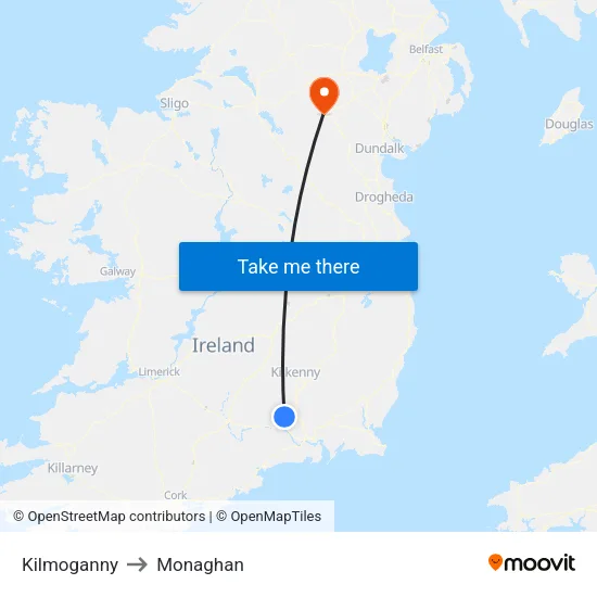 Kilmoganny to Monaghan map