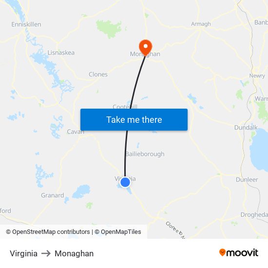 Virginia to Monaghan map