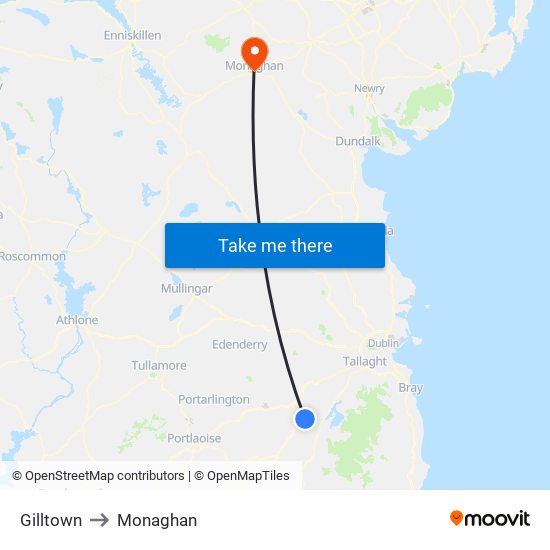 Gilltown to Monaghan map