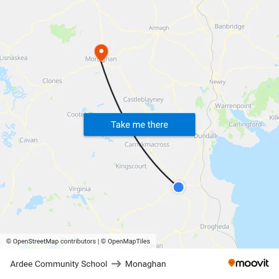 Ardee Community School to Monaghan map