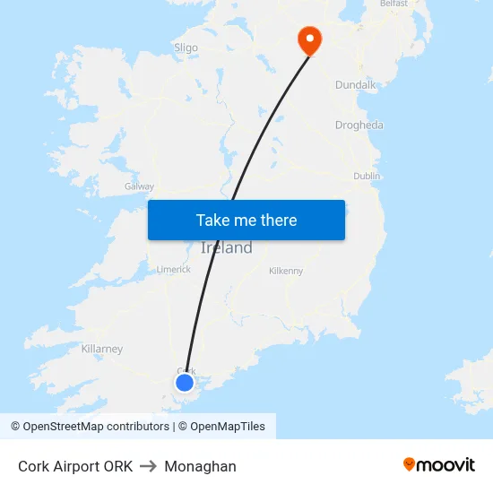 Cork Airport ORK to Monaghan map