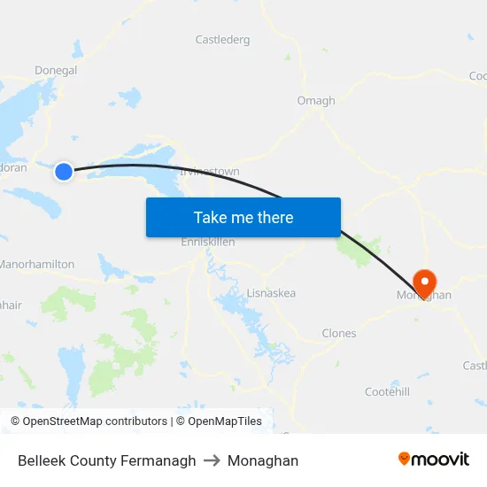 Belleek County Fermanagh to Monaghan map