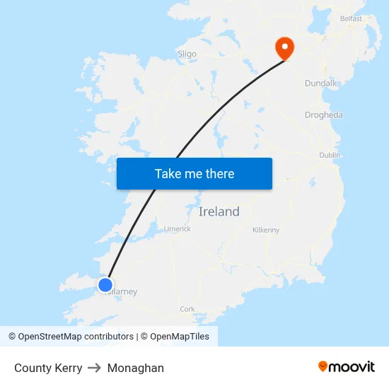 County Kerry to Monaghan map