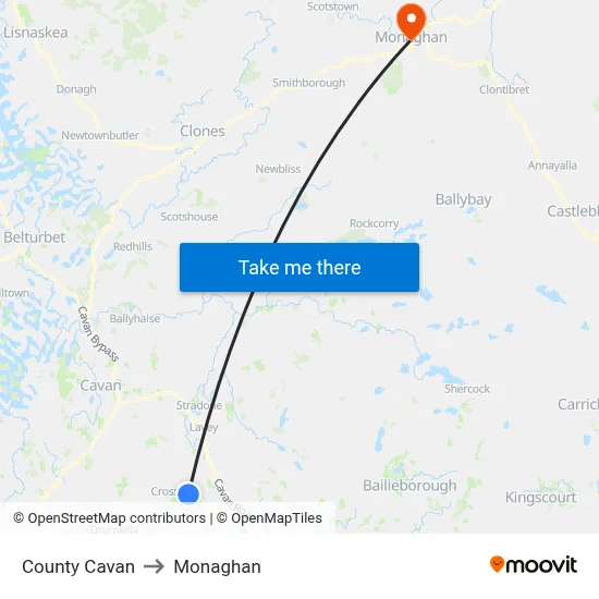 County Cavan to Monaghan map