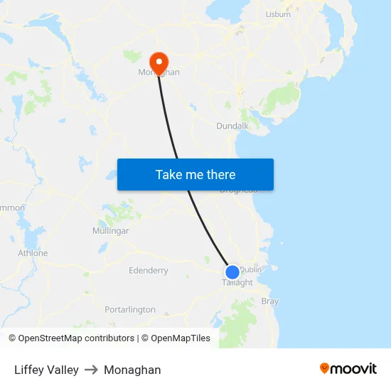 Liffey Valley to Monaghan map