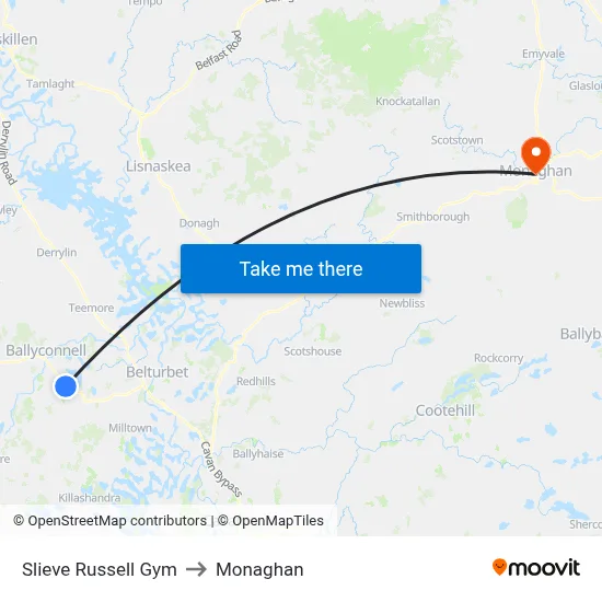 Slieve Russell Gym to Monaghan map