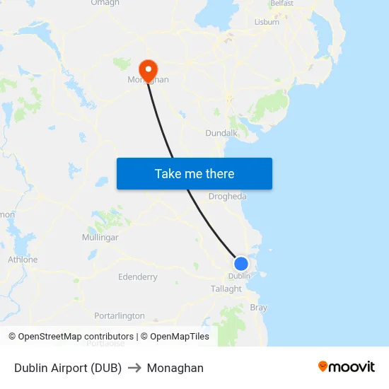 Dublin Airport (DUB) to Monaghan map