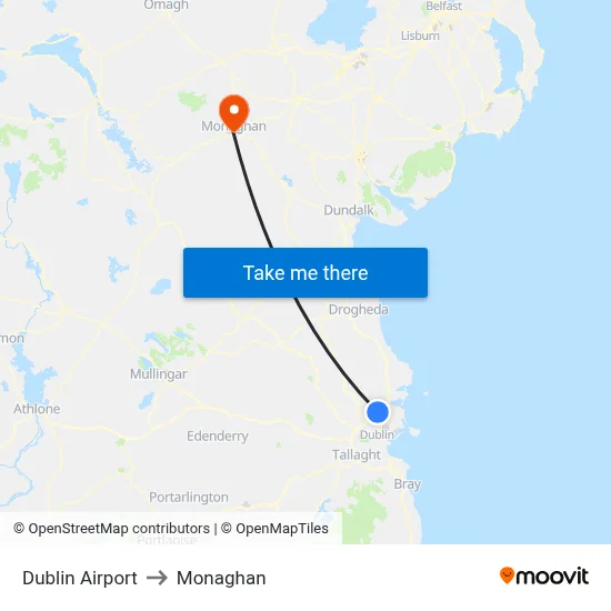 Dublin Airport to Monaghan map