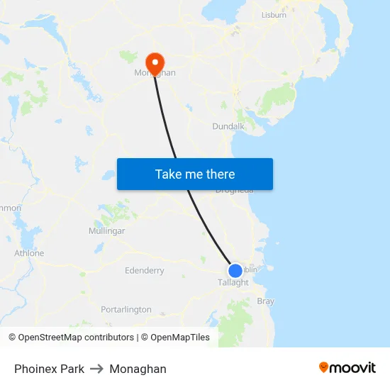 Phoinex Park to Monaghan map