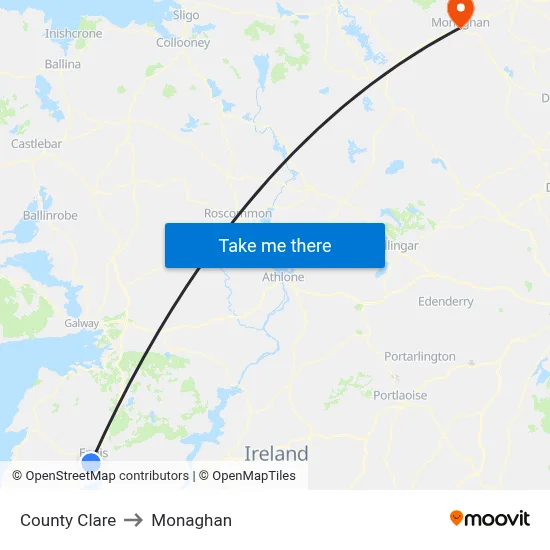 County Clare to Monaghan map