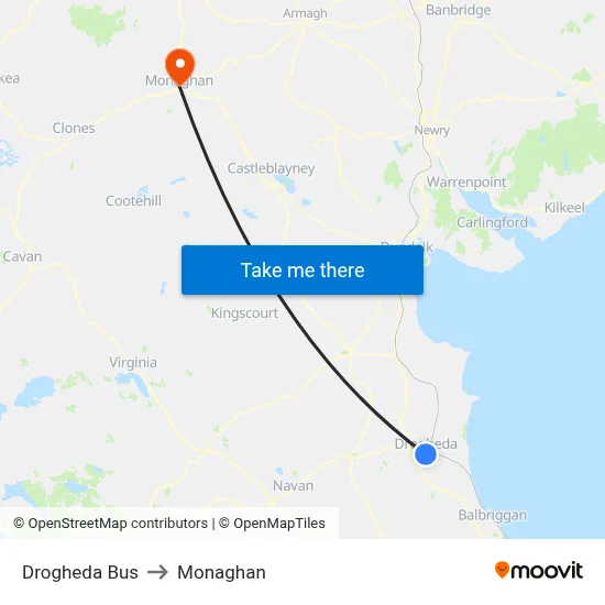 Drogheda Bus to Monaghan map