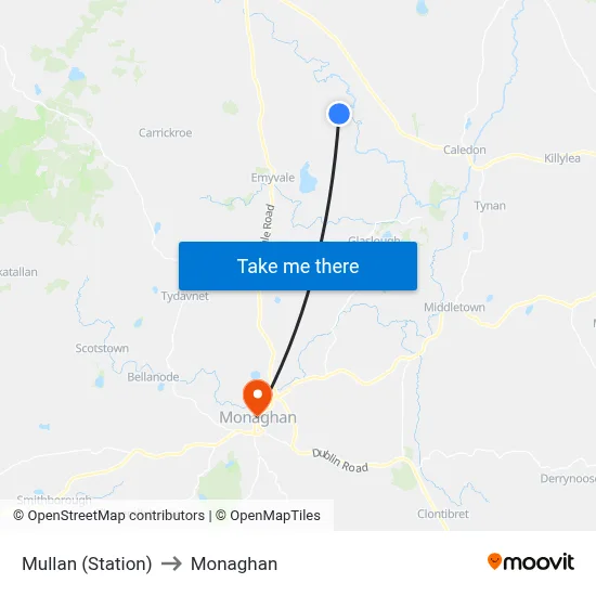 Mullan (Station) to Monaghan map
