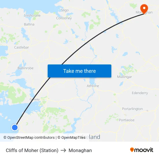 Cliffs of Moher (Station) to Monaghan map