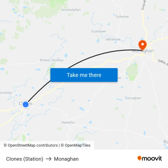 Clones (Station) to Monaghan map