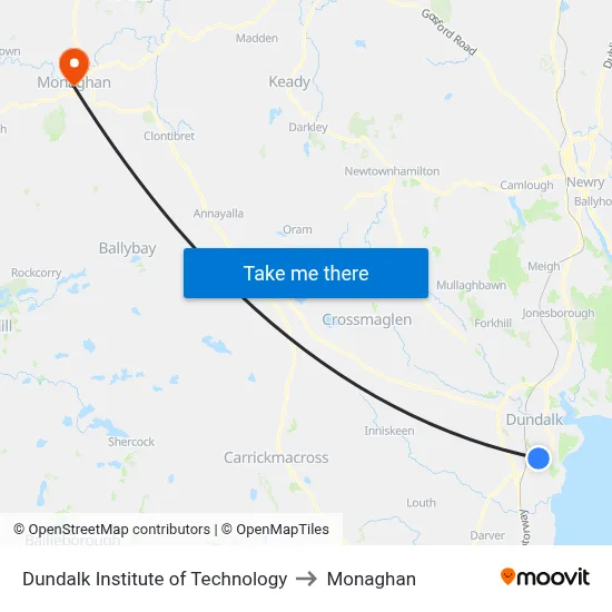 Dundalk Institute of Technology to Monaghan map