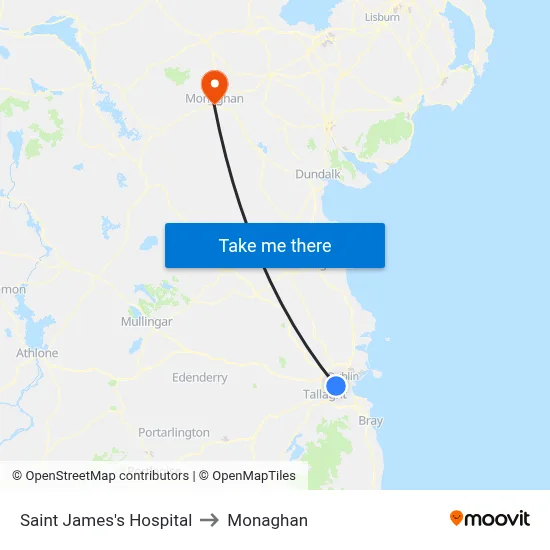 Saint James's Hospital to Monaghan map