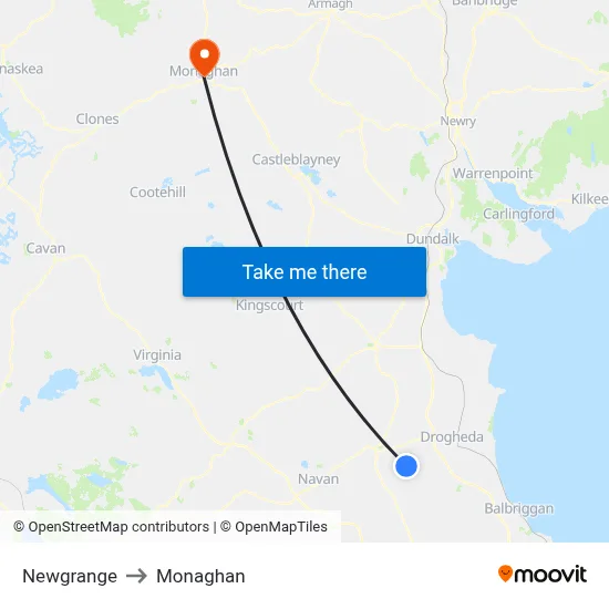 Newgrange to Monaghan map