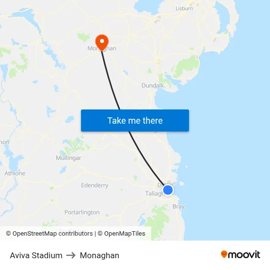 Aviva Stadium to Monaghan map