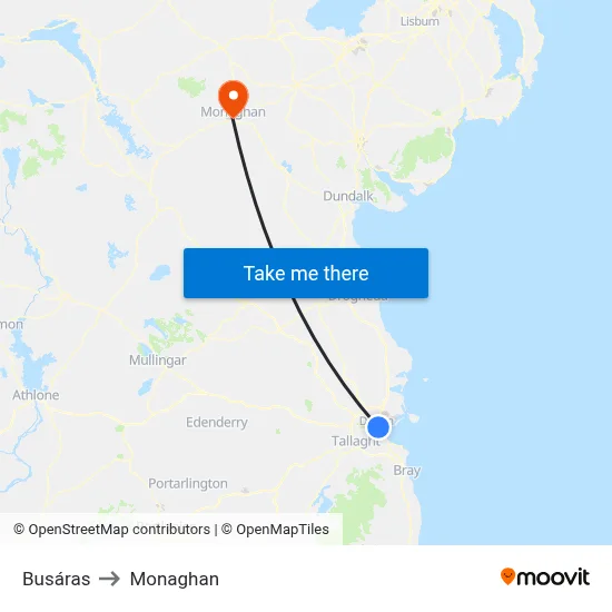 Busáras to Monaghan map