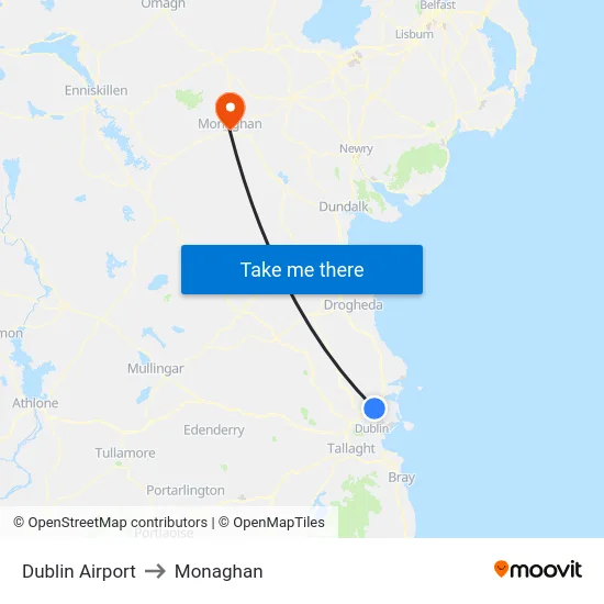 Dublin Airport to Monaghan map