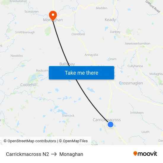 Carrickmacross N2 to Monaghan map