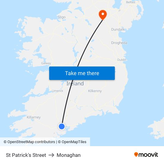 St Patrick's Street to Monaghan map