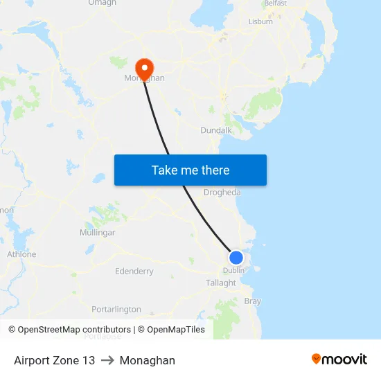 Airport Zone 13 to Monaghan map