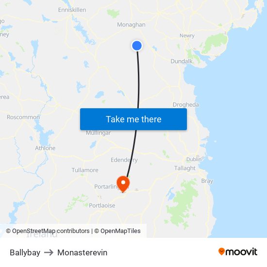 Ballybay to Monasterevin map