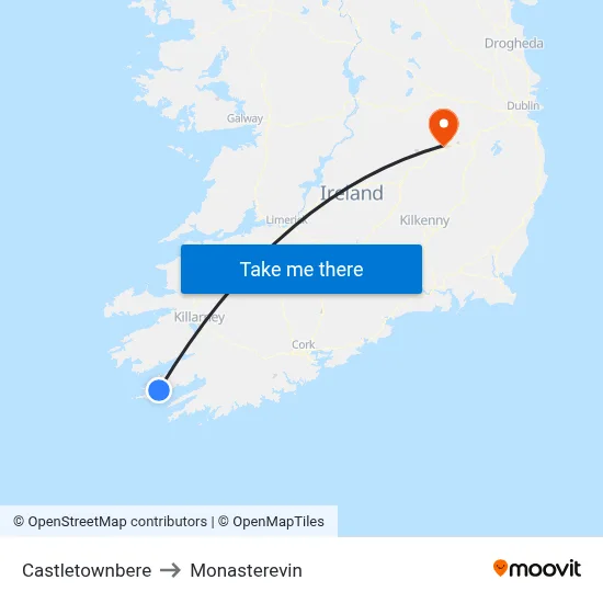 Castletownbere to Monasterevin map