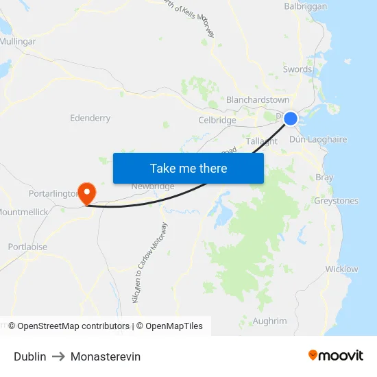 Dublin to Monasterevin map