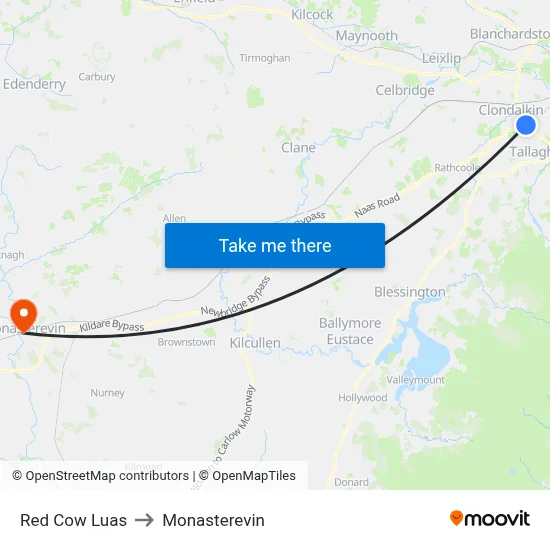 Red Cow Luas to Monasterevin map