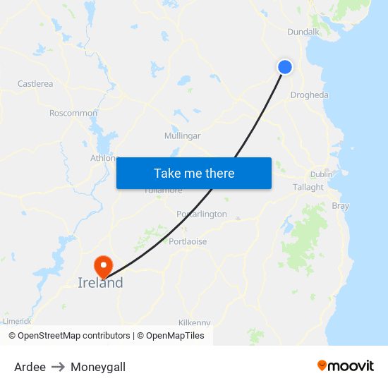 Ardee to Moneygall map