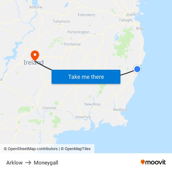 Arklow to Moneygall map