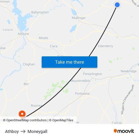 Athboy to Moneygall map