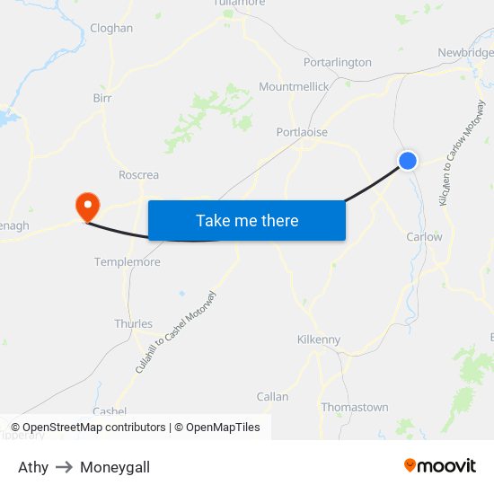 Athy to Moneygall map