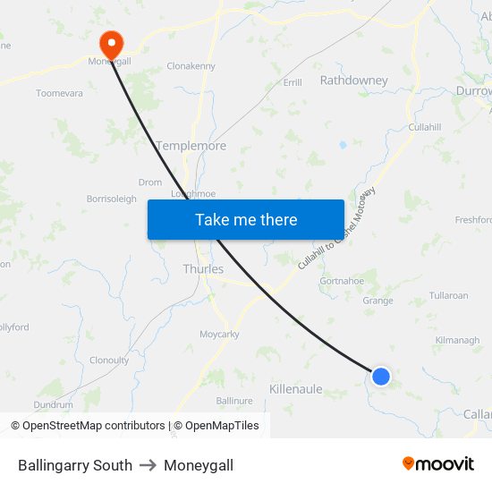 Ballingarry South to Moneygall map