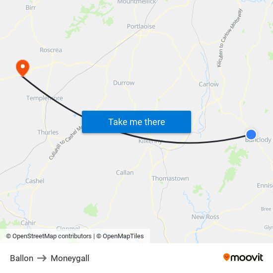 Ballon to Moneygall map