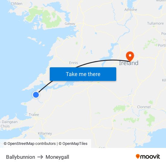 Ballybunnion to Moneygall map