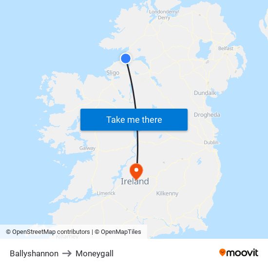 Ballyshannon to Moneygall map