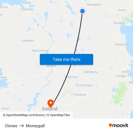 Clones to Moneygall map